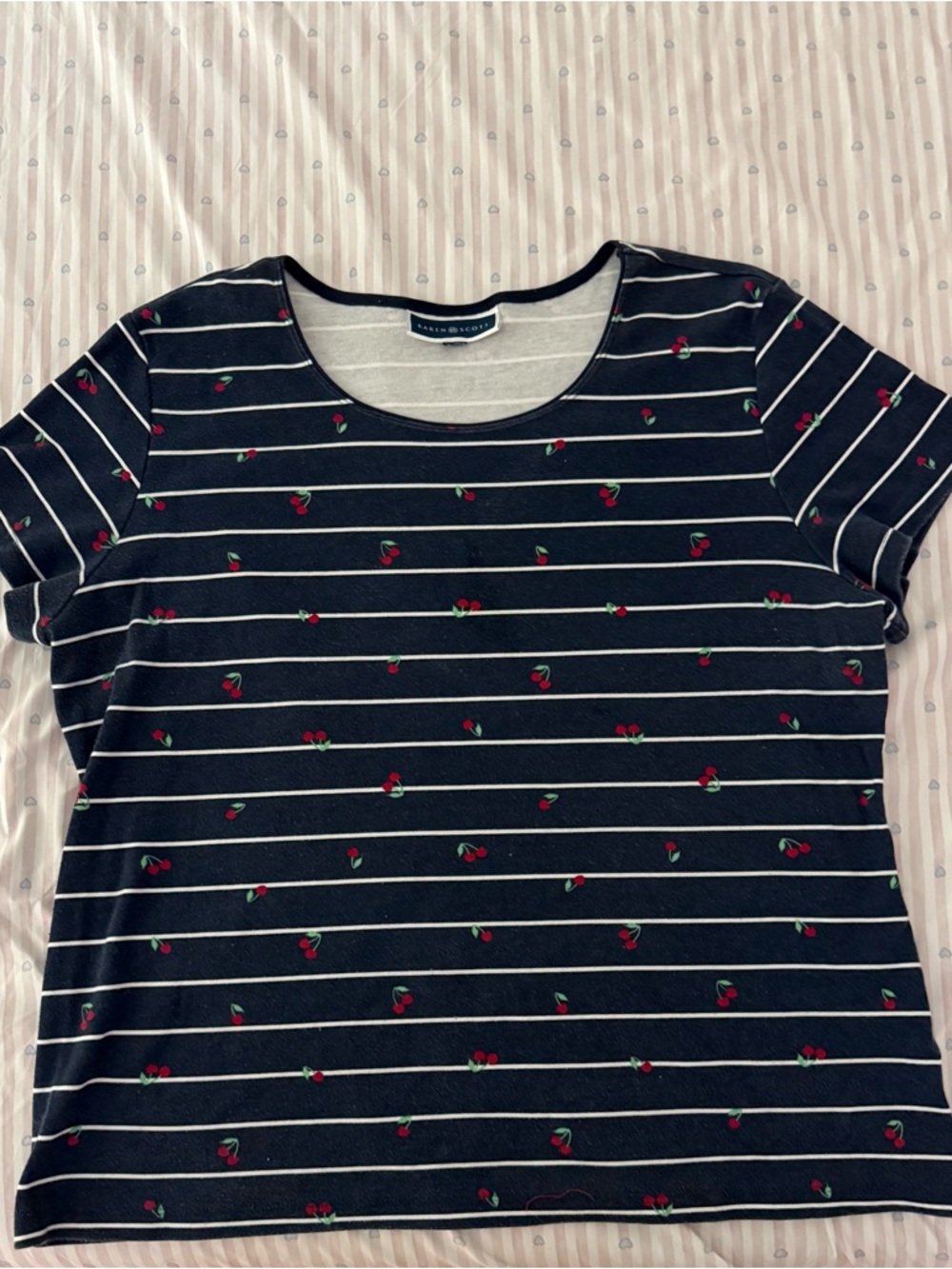 Navy Striped Short Sleeve Top with Cherries
